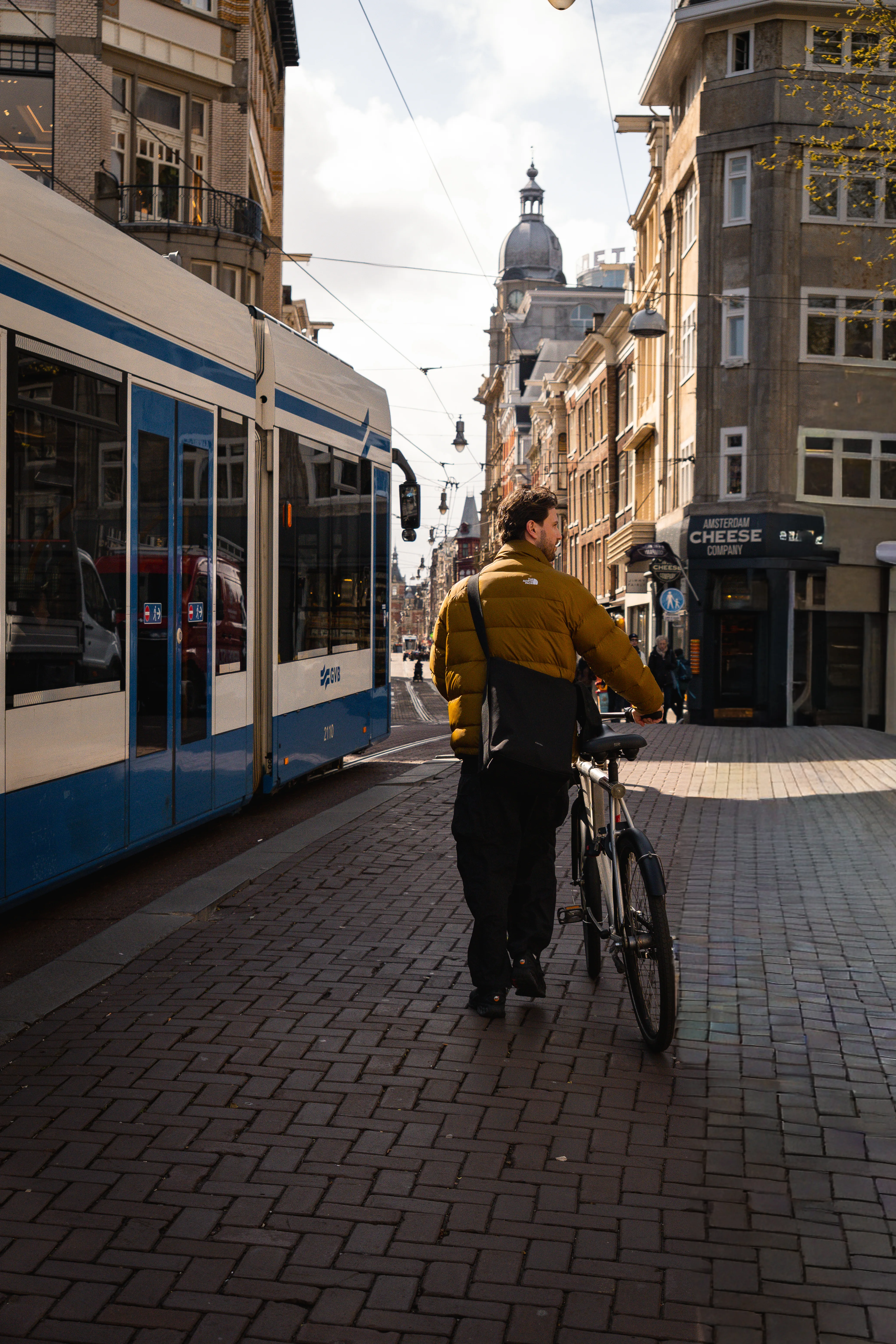 Cyclist and tram, Amsterdam